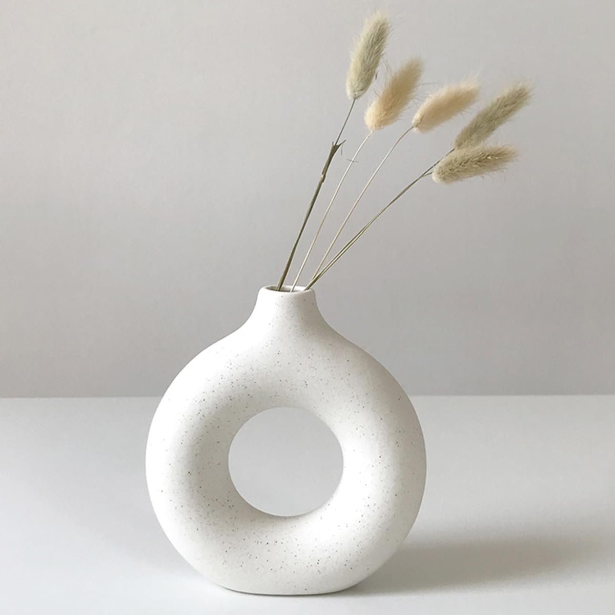White Ceramic Vases for Pampas Grass,Water Drop Design Doughnut vase Modern Home Decor Minimalist Nordic Boho Ins Style (White Mini)