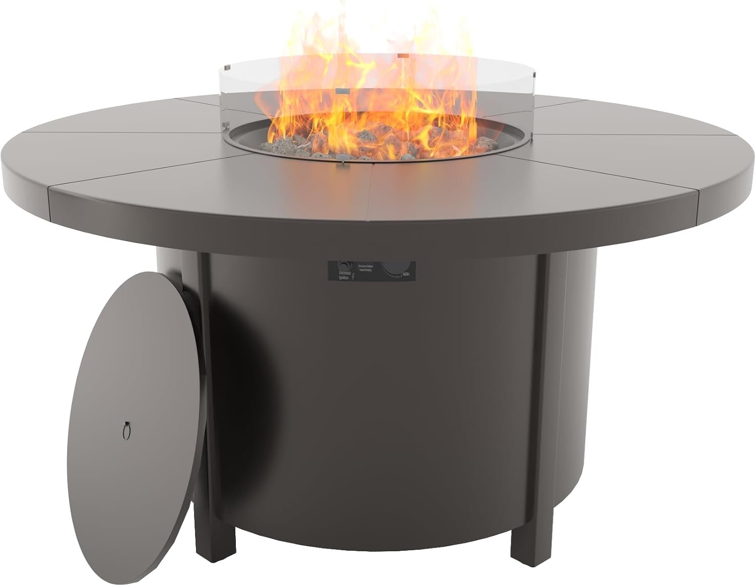 48″ Round Propane Fire Pit Table,55000 BTU Round Firepit,Outdoor Gas Fire Pit with Fire Glass,Lid,Waterproof Cover and Pumice Stone for Backyard,Garden,Patio