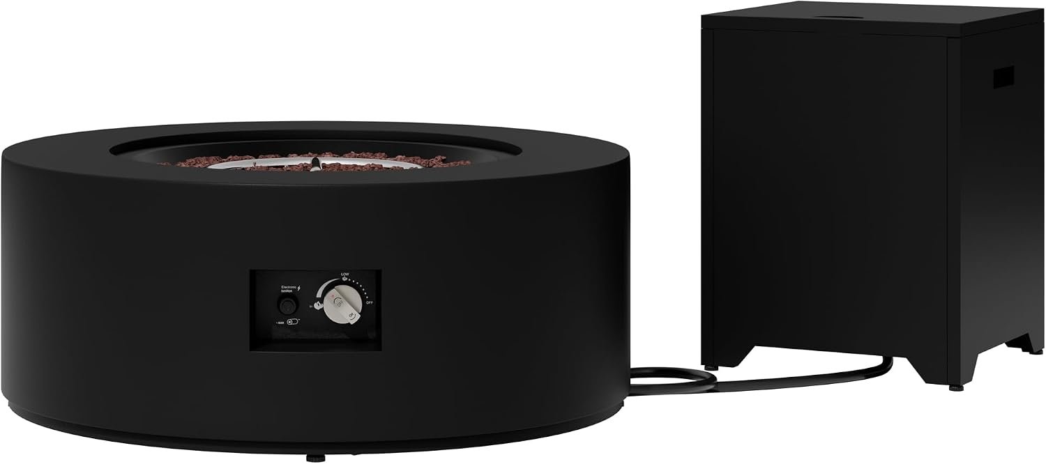 Shintenchi 30″ Propane Fire Pit Table with Tank Storage, Black