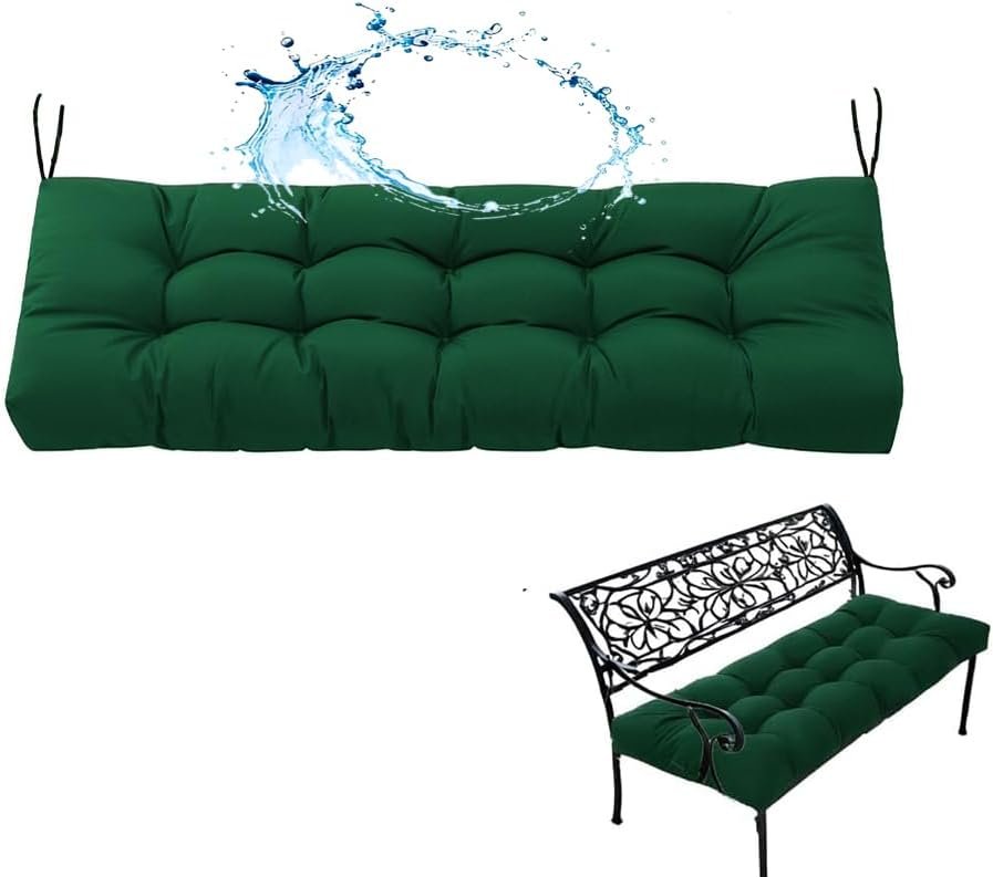 Waterproof Outdoor Bench Cushion, Waterproof Bench Cushion for Outdoor/Indoor Furniture, Tufted Patio Bench Seat Cushion, Outdoor Cushions for Porch Swing Couch (Dark Green, 39 * 19.7in)