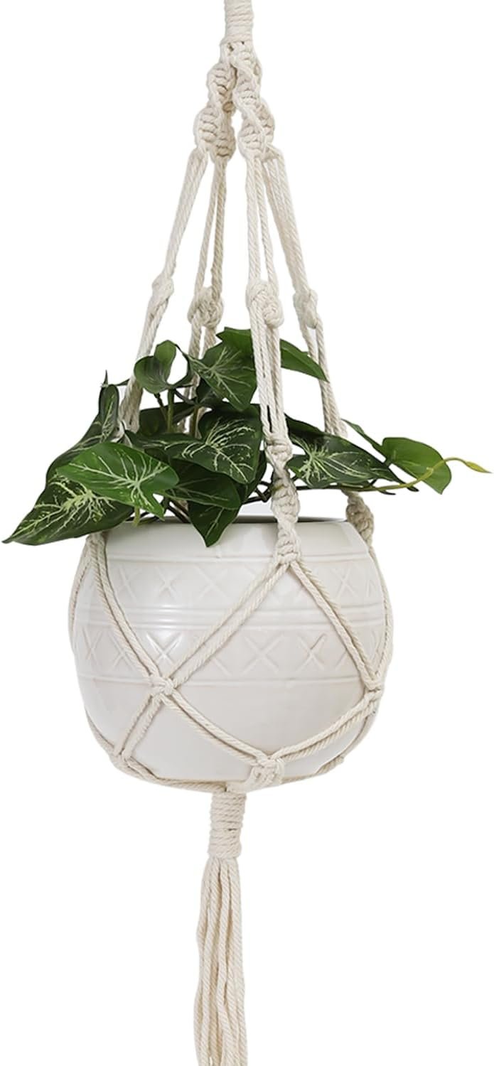 6 Inch White Hanging Planter with Durable Rope