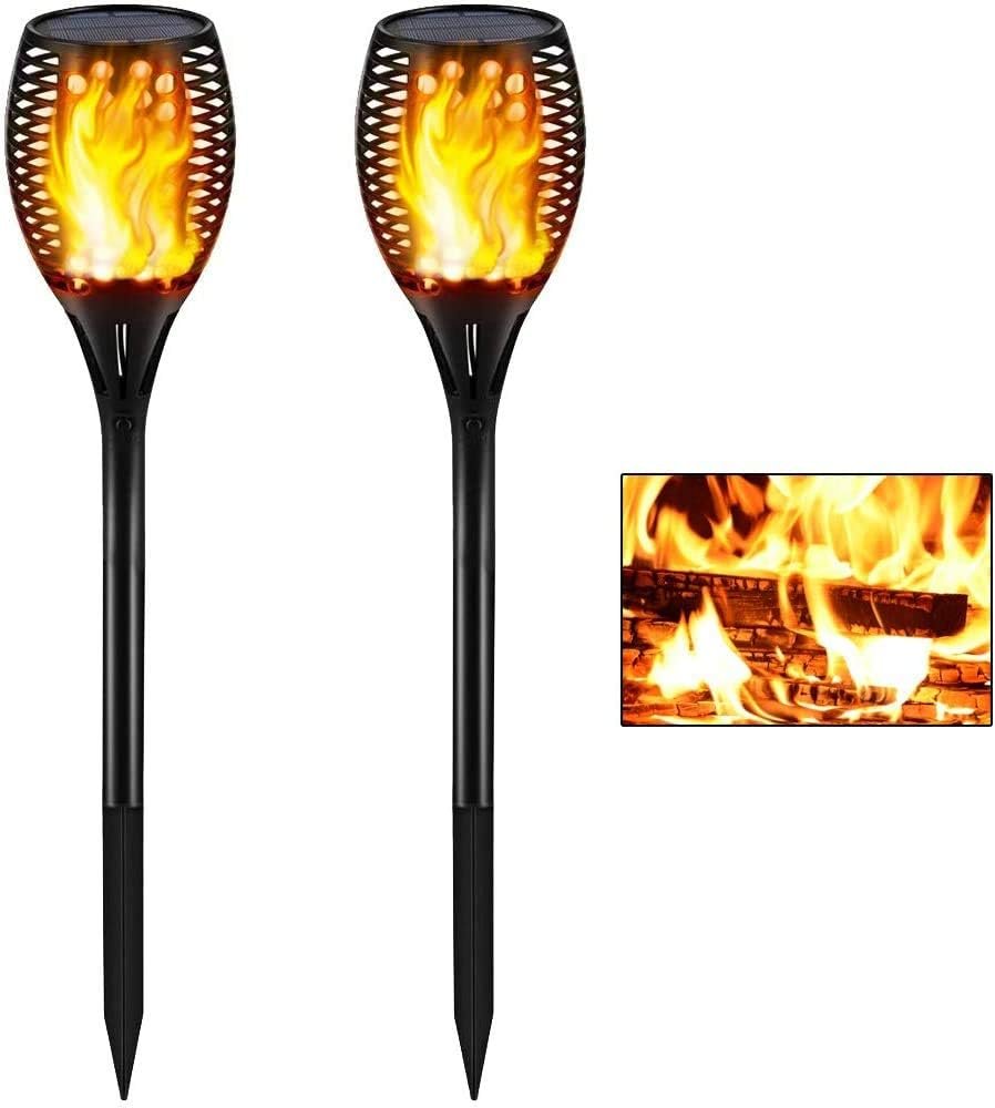 Gold Armour 2 Pack Solar Lights Upgraded – Flickering Flames Torch Solar Path Light – Dancing Flame Lighting 96 Led Dusk to Dawn Flickering Tiki Torches Outdoor Waterproof Garden