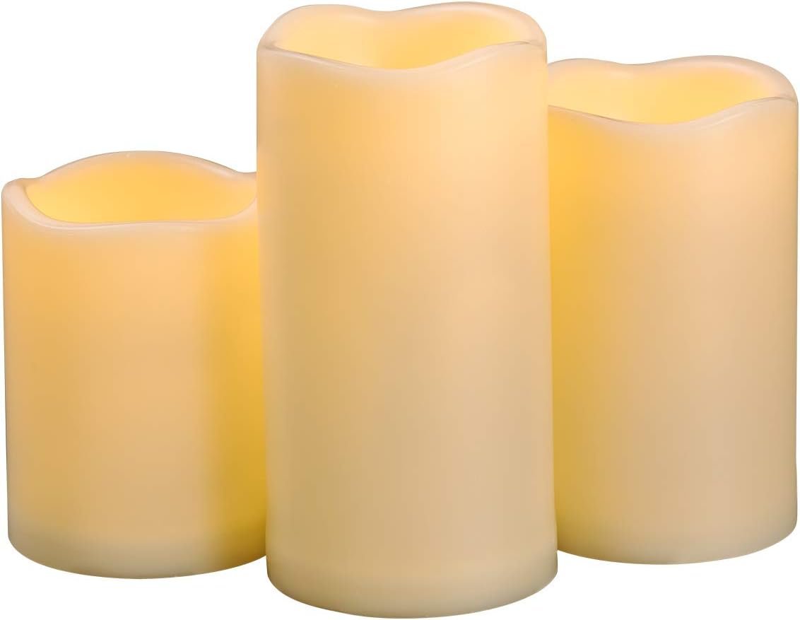 3PCS 4″ 5″ 6″ Waterproof LED Flameless Timer Candles, 1000 Hours Long Battery Life/Flickering Battery Operated Electric Outdoor LED Large Pillar Candle for Outside Lantern Festival Decor etc.
