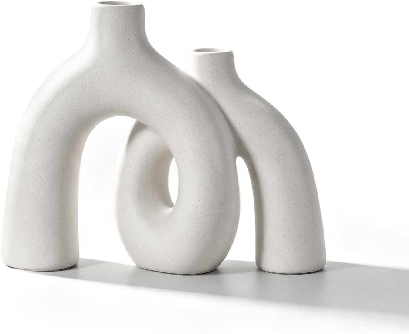 White Donut Vase Set – Modern Boho Matte Ceramic, Stackable for Entryway or Shelf.