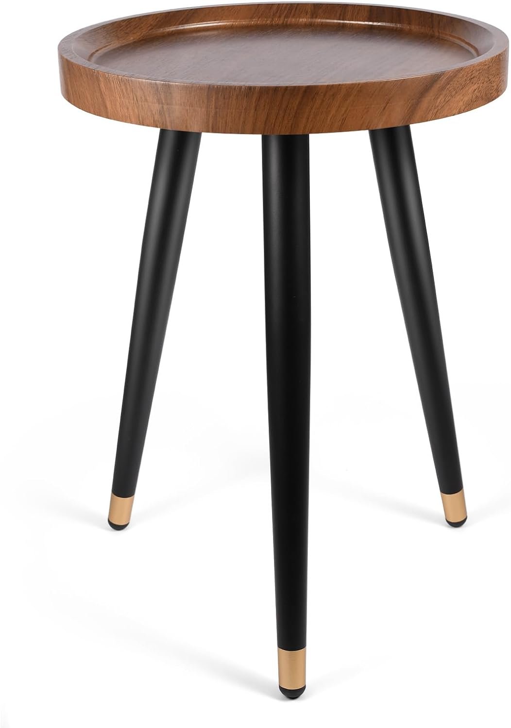 KGPLOME Plant Stand Indoor,Mid Century Walnut Wood Plant Table, Heavy Duty Metal Tall Flower Pot Stand,Modern Round Small Side End Table With Raised Design(12″x17″)