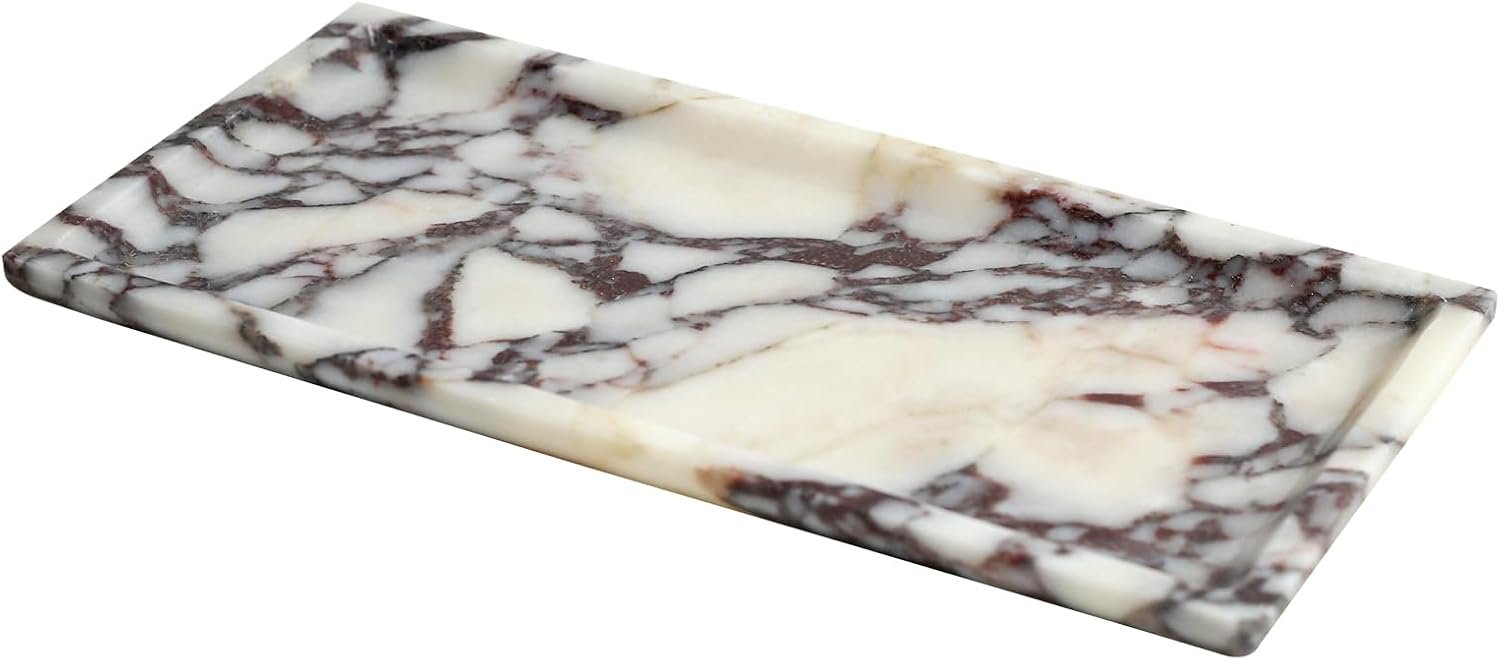 DUANYAN Natural Marble Tray for Bathroom, 12″ x 6″ Calacatta Marble Tray