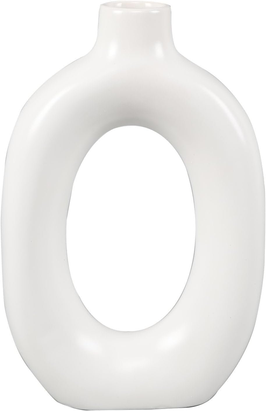 Hollow Oval Donut Ceramic Vase, Minimalist White