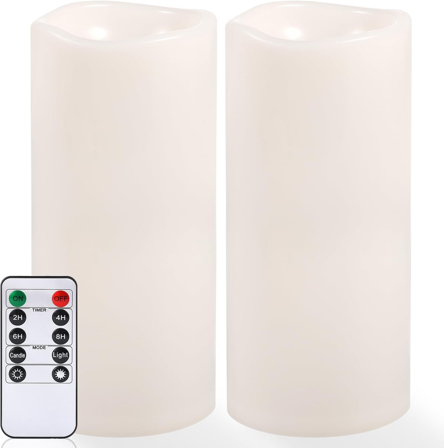 NURADA Large Outdoor Flameless Candles 12″ x 5″ – Waterproof LED Pillar Flickering Candle Battery Operated with Timer Remote Control for Patio Porch Lanterns Decor – Long Lasting Set of 2