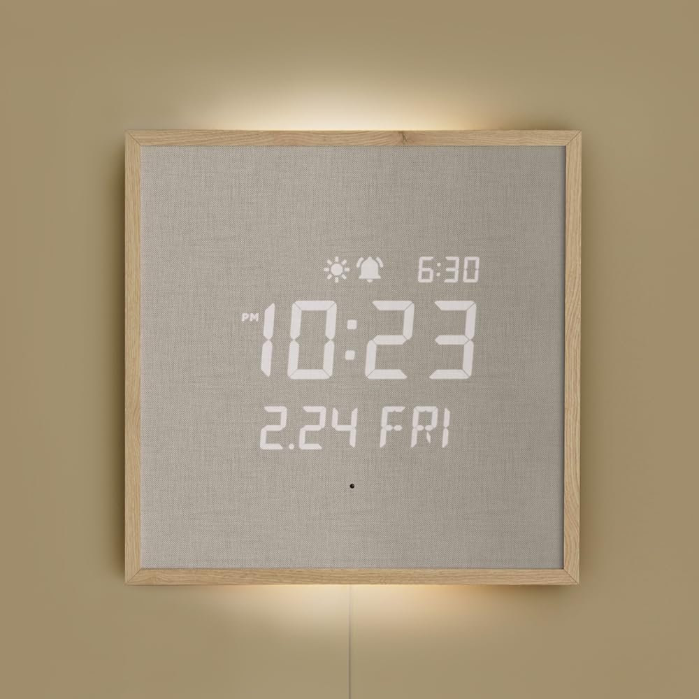 mooas Wooden Frame LED Silent Wall Clock (Wooden Frame Light Brown)