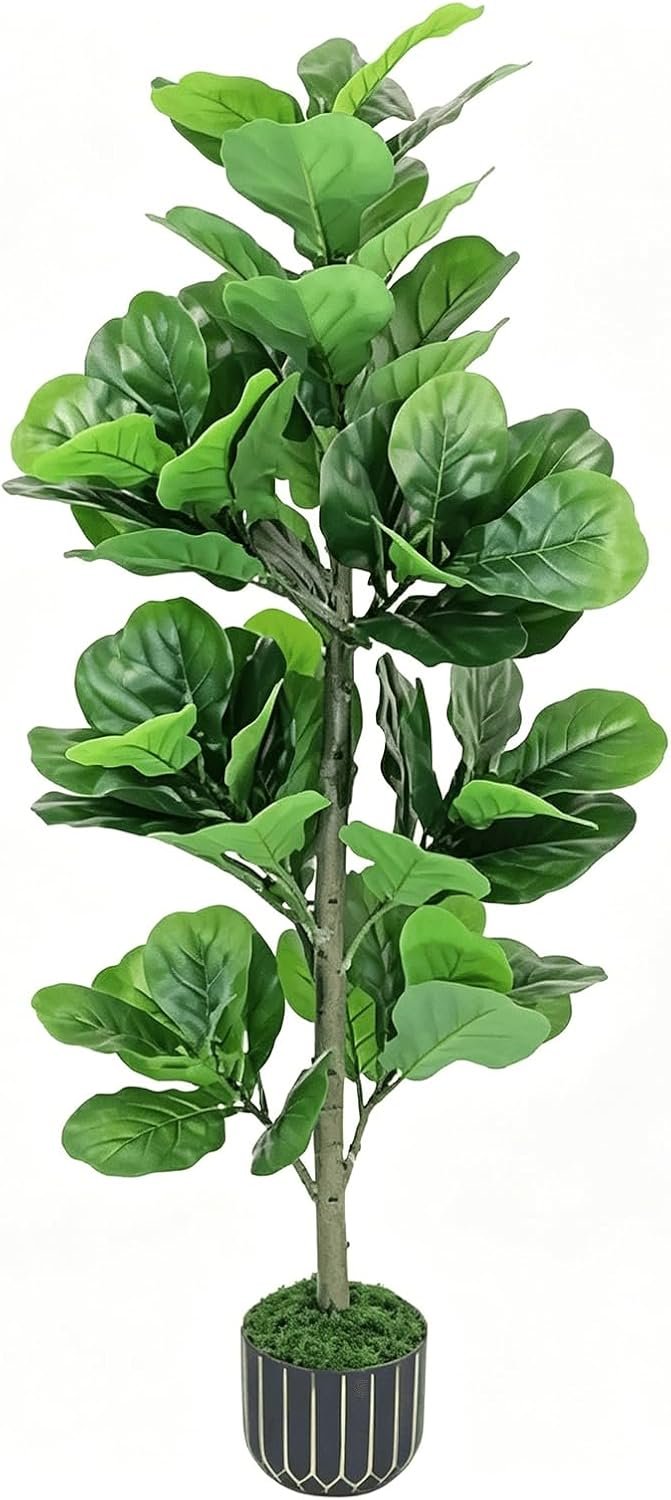 4FT Fiddle Leaf Fig Tree – Artificial Tree with Black Pot