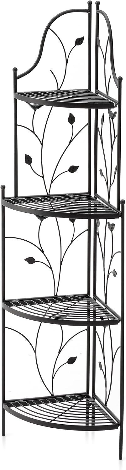 Glitzhome 52″ H 4-Tiered Black Metal Corner Shelf Plant Stand