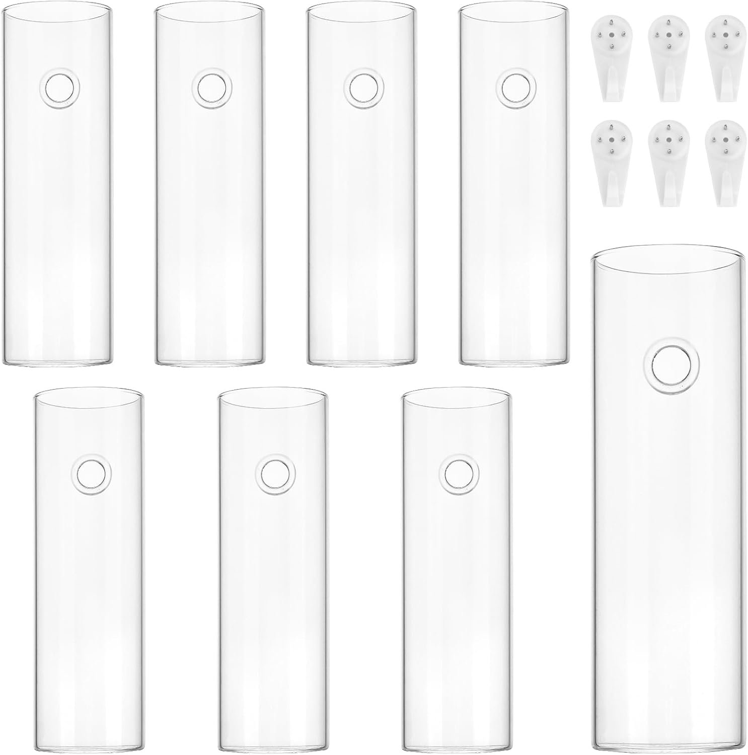 JEUIHAU 8 PCS 5.9 in x 1.85 in Glass Wall Mounted Planters, Wall Glass Tube Plant Holder, Clear Flower Vases Hanging, Propagation Containers for Hydroponics Plants, Garden Decor