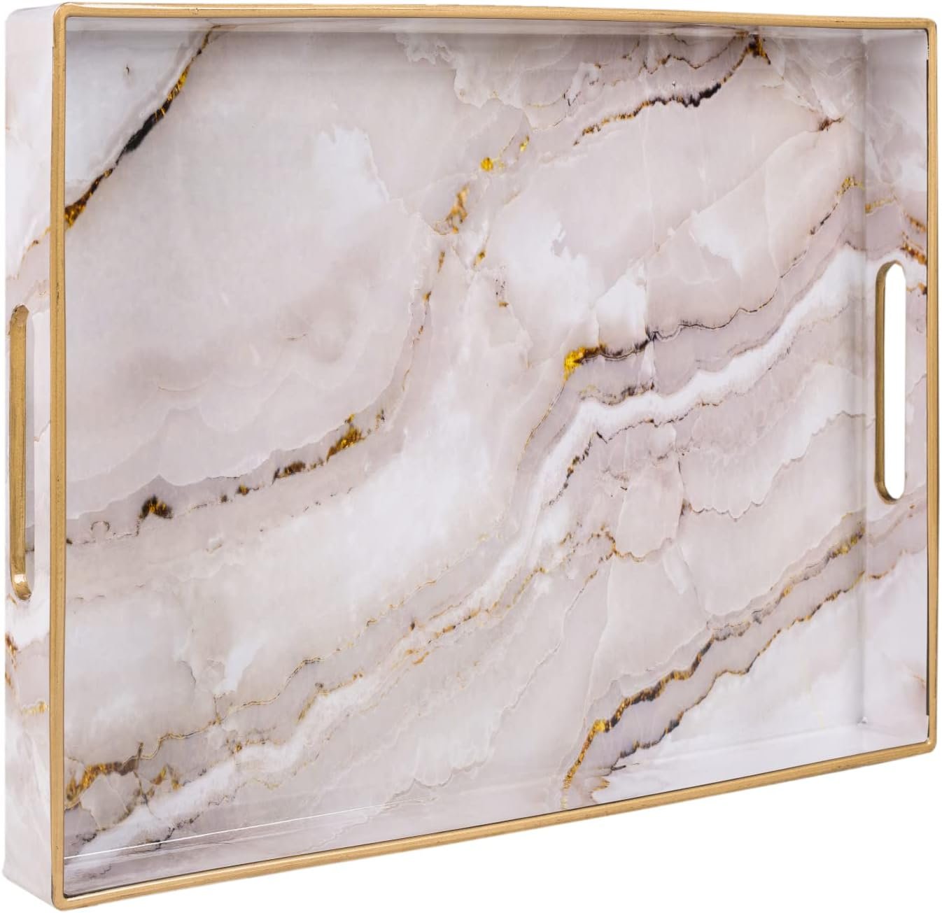 MAONAME White Decorative Tray, Plastic Rectangle Serving Tray with Handles