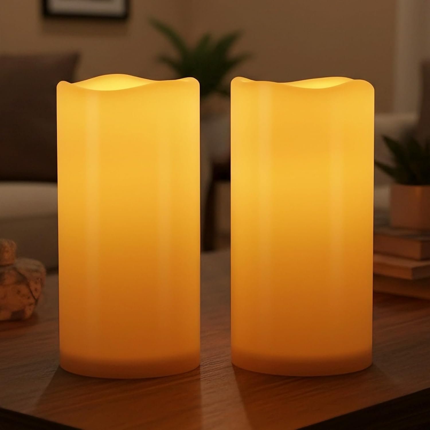 Amagic Flameless Candles with Dusk to Dawn Sensor, 3″x6″, Set of 2