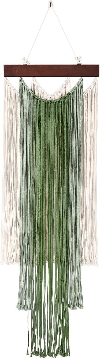 iHUFeather Macrame Wall Hanging Boho Wall Tapestry, Handmade Woven Wall Art for Living Room Bedroom Bohemian Home Decor 47.2″ L x 15.7″ W (Green)