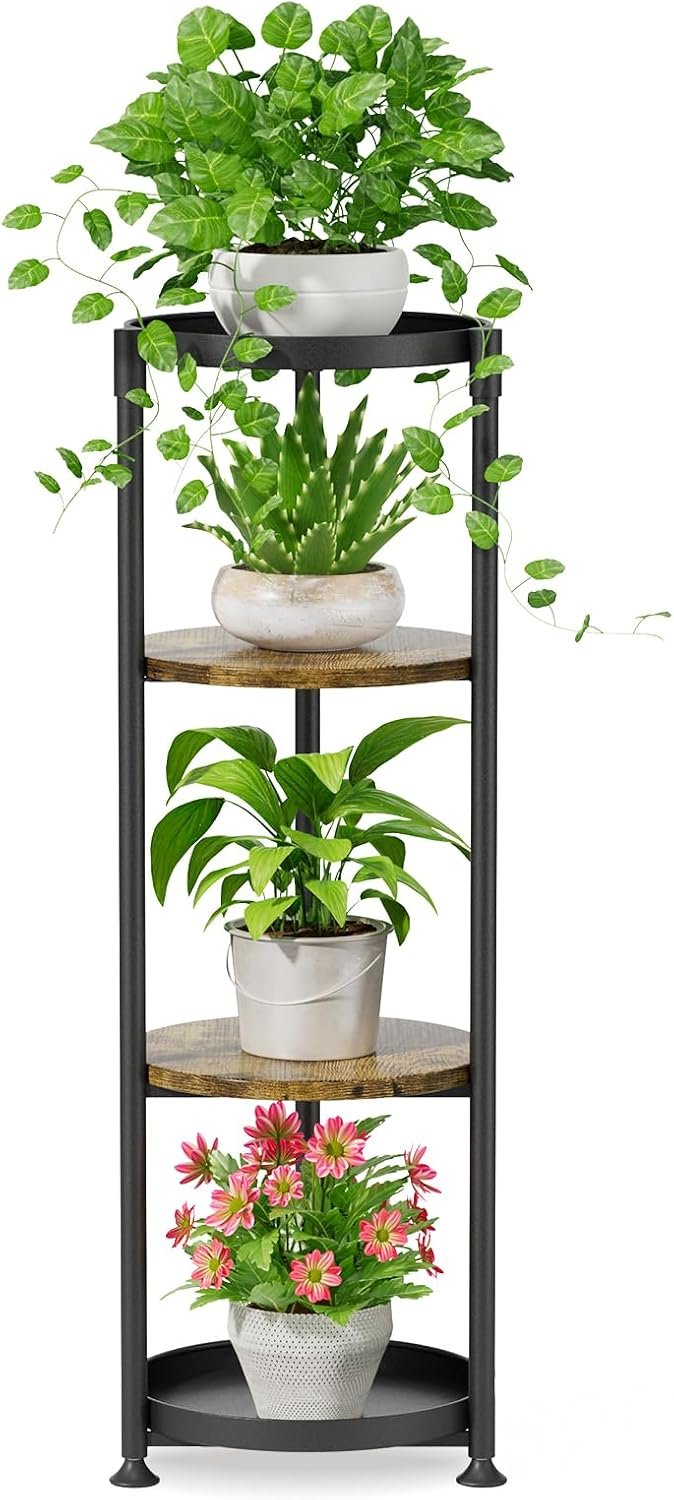iDavosic.ly 4 Tier Corner Metal Plant Stand Indoor, 45 In Tall, Black Brown