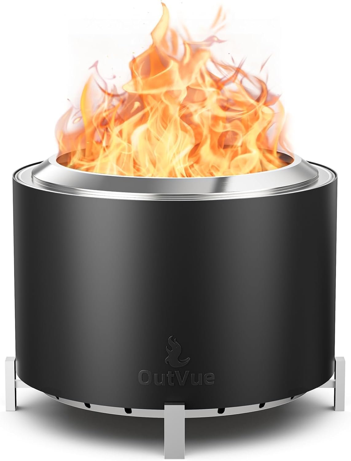 OutVue 27 Inch Stainless Steel Smokeless Fire Pit with Waterproof Cover