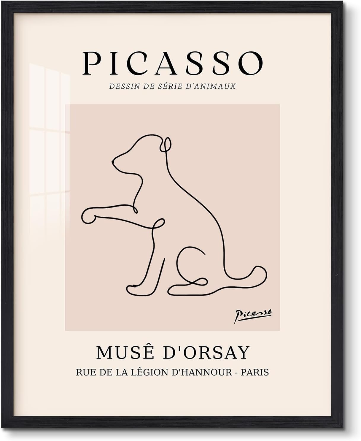 Pablo Picasso Dog Posters Wall Decor Picasso Line Dog Drawing Pictures Prints Minimalist Wall Art Black Framed and Ready to Hang for Living Room Bedroom Bathroom Home Office Decoration, 8″x10″x1Pcs