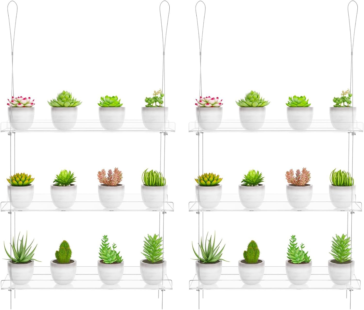 OtNiap Clear Hanging Window Plant Shelves, 2-Pack 3-Tier, 16-Inch Stand