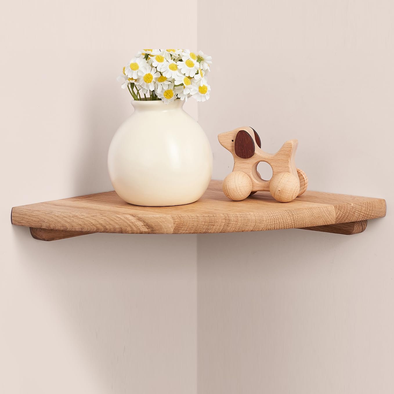 Corner Floating Shelf 7inch Solid Oak Wood Floating Corner Shelf with Wire Hole Corner Wall Mount Storage Display Shelves for Living Room Bedroom Bathroom Kitchen