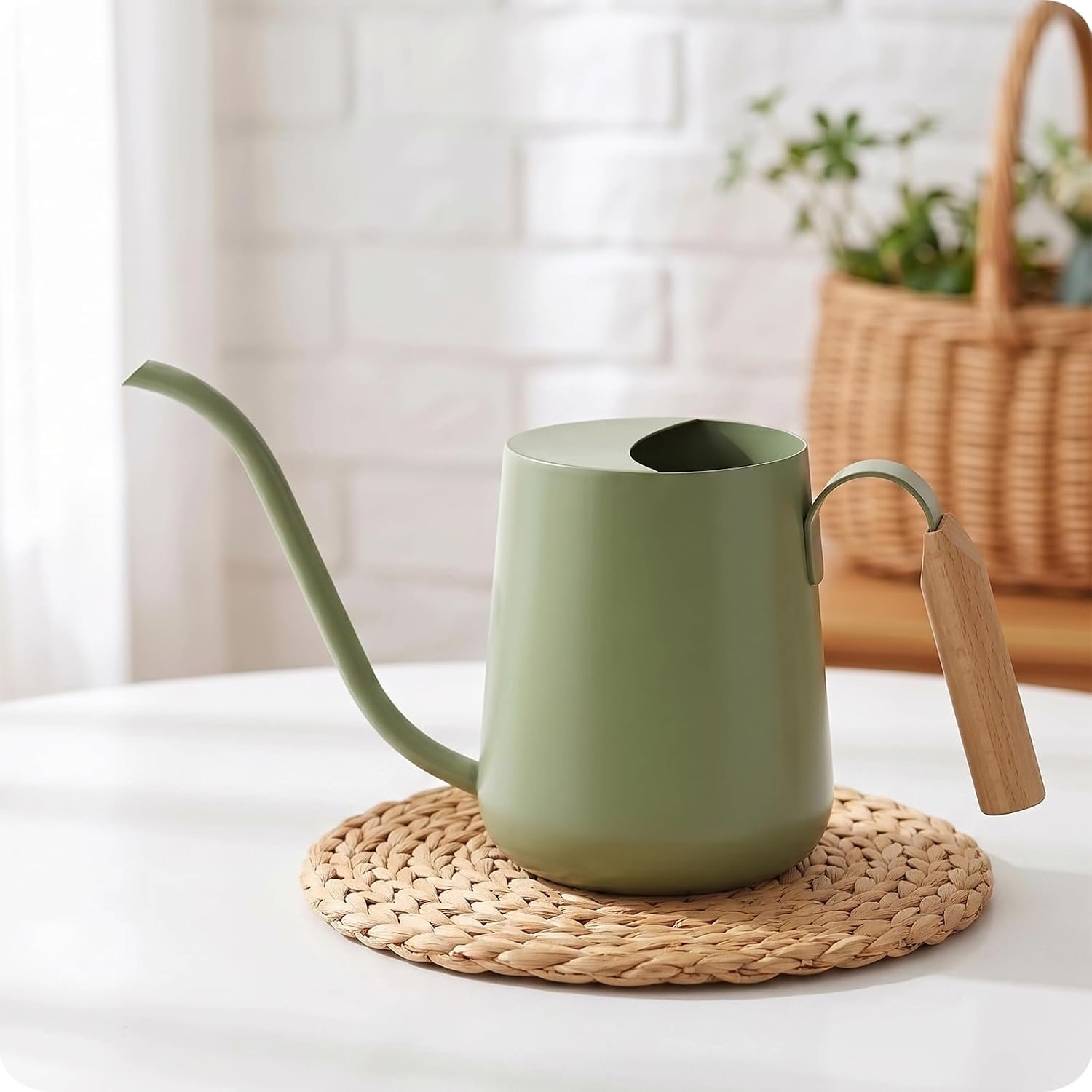 Baffect Watering Can Indoor Plants with Long Spout, 1L / 35oz (Sage Green)