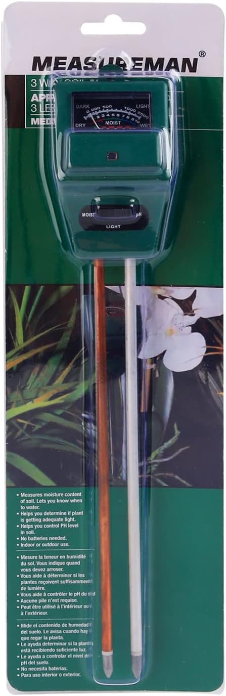 MEASUREMAN 3-in-1 Moisture/Light/pH Soil Tester, Gardening Tool Kits for Plant Care, Suitable for Indoor & Outdoor, Gardens, Lawn, Farms, Greenhouse, No Batteries Required