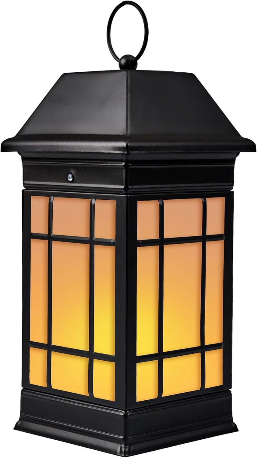 15.5″ Solar Lantern Outdoor Waterproof, Glass Flickering Flame Solar Lanterns, Hanging Metal Lantern Decorative for Patio Front Porch Garden Backyard Tabletop Mothers Day Gifts Mom