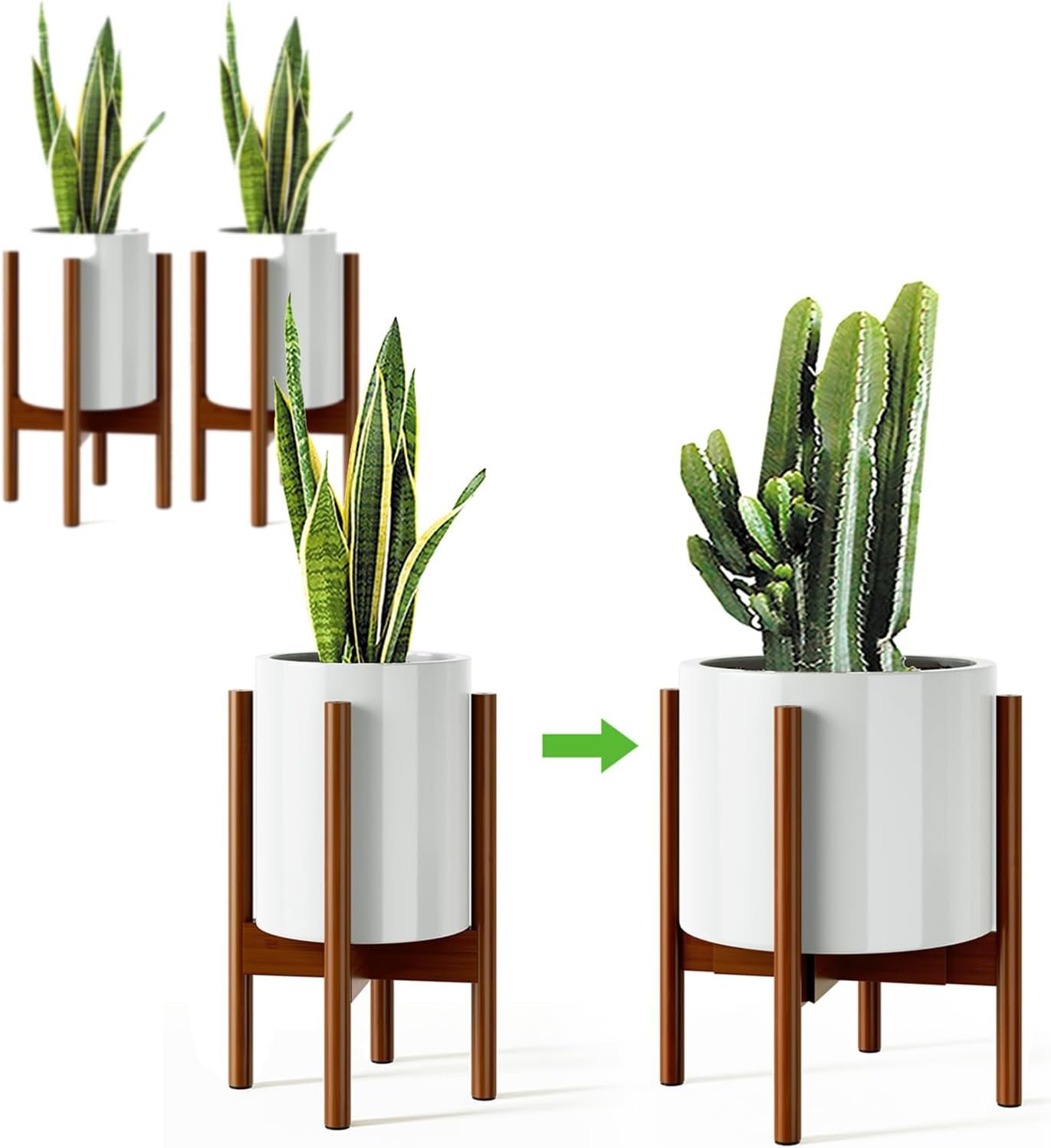 MUDEELA Plant Stand for Indoor, Bamboo Material, Dark Brown, 14.5 Inch Tall