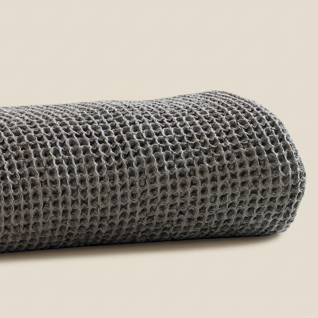 bilin gaier Grey Waffle Weave Cotton Throw Blanket 39″ x59-Rainy