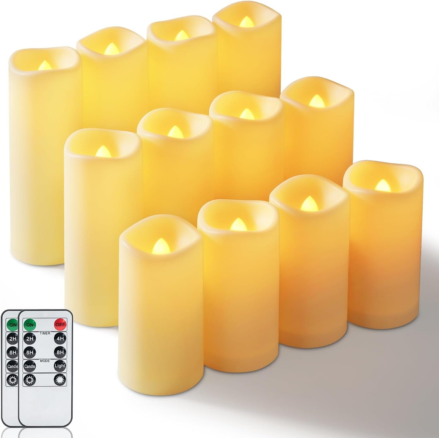 Homemory 12-Piece Waterproof Flameless LED Candles with Remote Control & Timer, Multi-Size Set (D2.2” x H4”5”6”), Battery Operated for Outdoor/Indoor Decor, Wedding, Holidays & Events