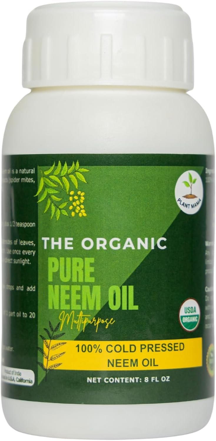Organic 100% Pure Neem Oil 8 floz Makes 12 Gallons – Cold Pressed Neem Oil Concentrate for Indoor & Outdoor Plants & Garden – Unrefined, All Natural, Multipurpose for Hair, Skin, Nails & Pets
