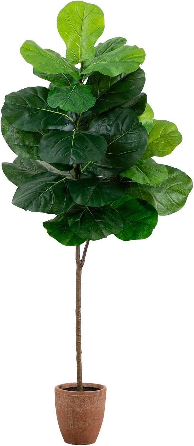 Nearly Natural 6ft. Artificial Giant Leaf Fiddle Leaf Fig Tree in Decorative Planter with Real Touch Leaves