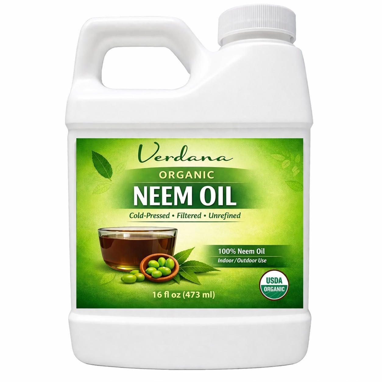 Verdana Organic Neem Oil – Cold Pressed, 100% Pure Neem Seed Oil, Concentrated Multi-Purpose Oil for Skin, Hair & Plant Use, No Additives – 16 Fl Oz