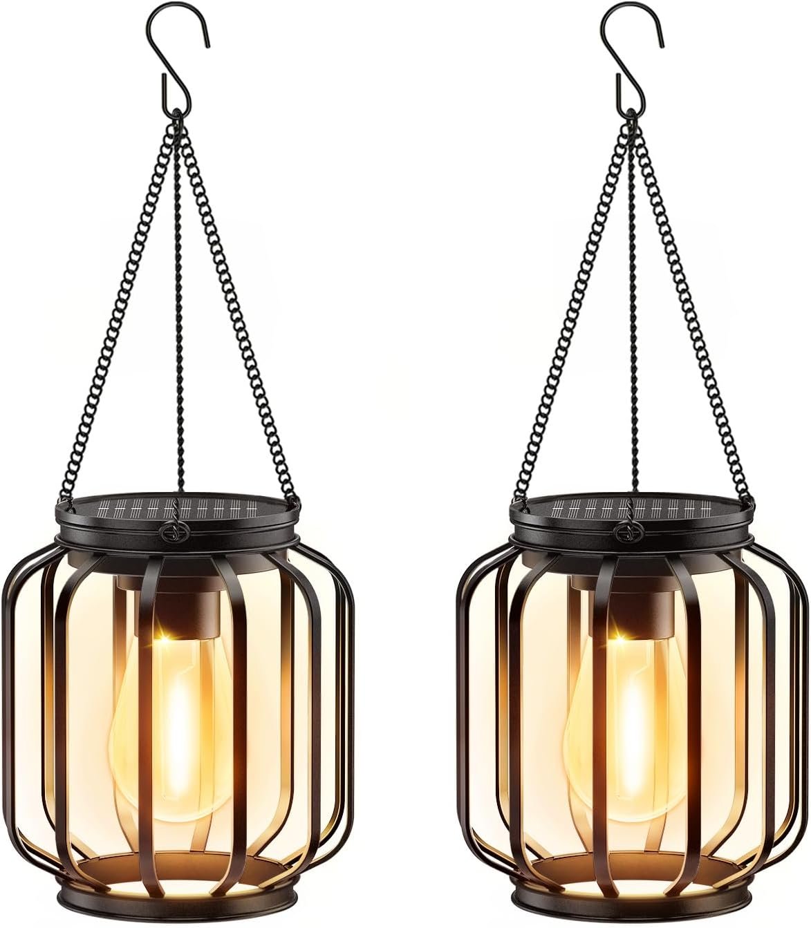 Solar Hanging Lanterns Outdoor: 2 Pack Metal Solar Hanging Lights with Hook, Bright – Warm Waterproof LED Lanterns for Outside, Classic Decorative Solar-Powered Light for Yard Garden Patio Porch Decor