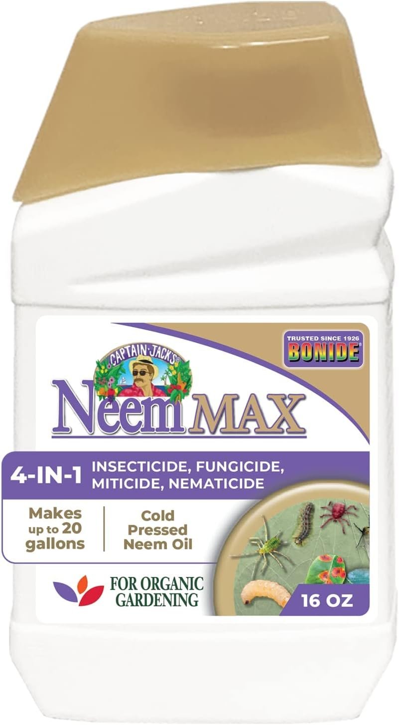 Bonide Captain Jack’s Neem Max, 16 oz Concentrated Cold Pressed Neem Oil, Multi-Purpose Insecticide, Fungicide, Miticide, and Nematicide for Organic Gardening