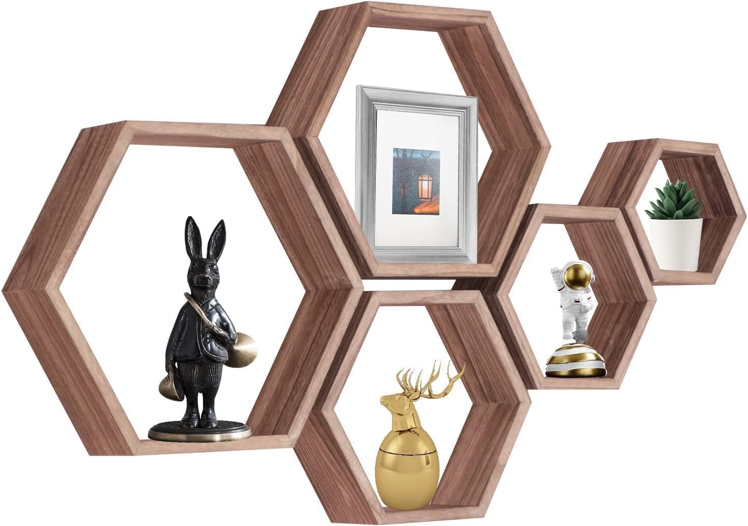 Hexagon Shelves,Floating Wall Shelf,Honeycomb Octagon Cube Shelves Wood