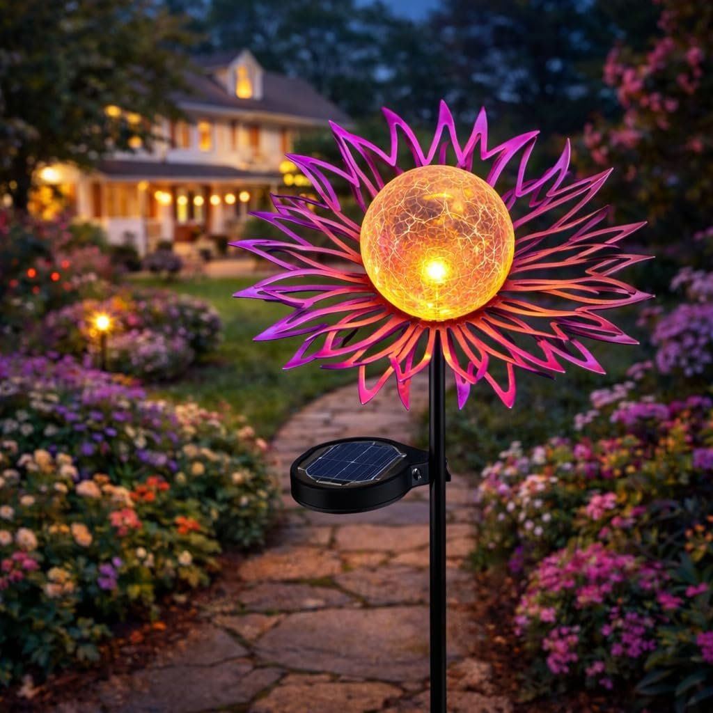 Solar Lights Outdoor Garden Decor, Purple Flower Stake Light