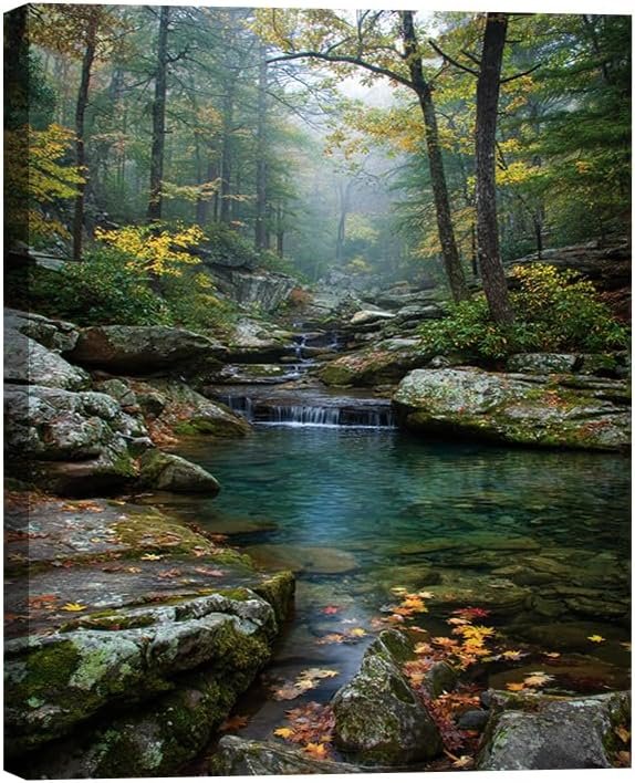 Serene Landscape Canvas Wall Art – Nature Scenery Wall Decor, Mountain Lake Forest Print for Living Room Bedroom Office, Waterproof Framed Canvas, Made in USA, Ready to Hang