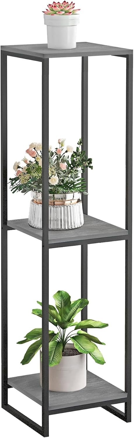 46″ Tall 3-Tier Corner Plant Stand Indoor, Oak Grey