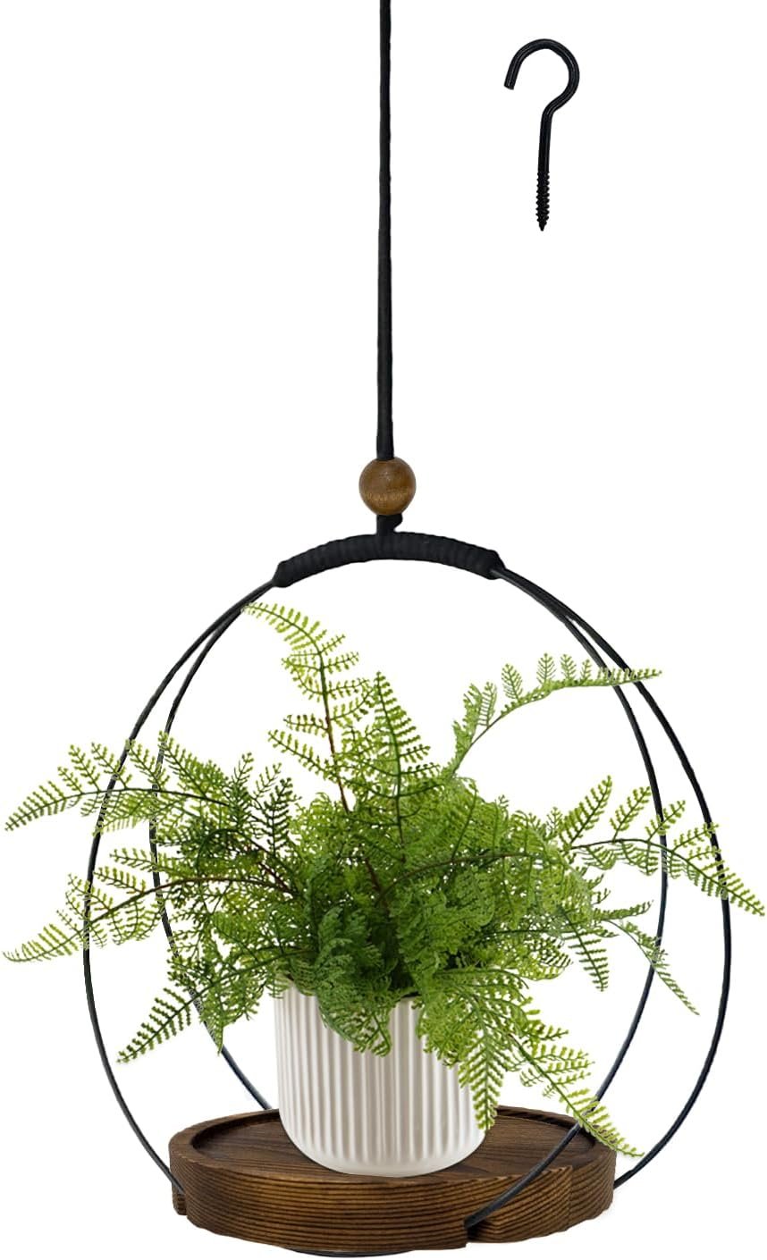 hismocal Hanging Planters for Indoor Plants,Plant Hanger with Sturdy Wood Base,Modern Boho Macrame Plant Hanger,Wall Ceiling Window Stands(Plants/Pots Not Included) (1 Pack-Circle)