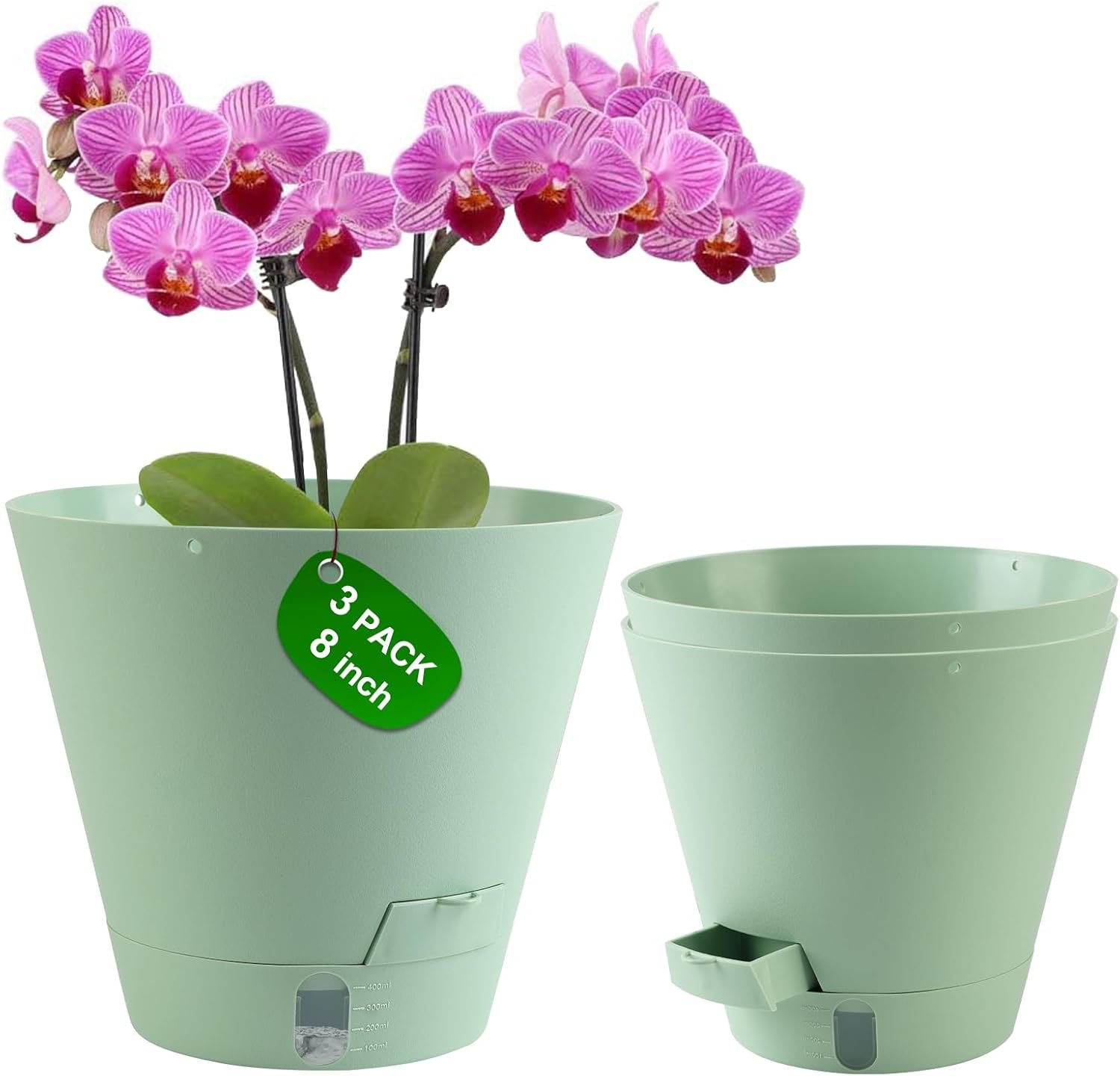 Pottiffe Self-Watering-Pots-for-Indoor-Plants, 8 Inch Flower Pots for Indoor Plants, 3 Packs Plastic Planters with Drainage Holes and Saucers