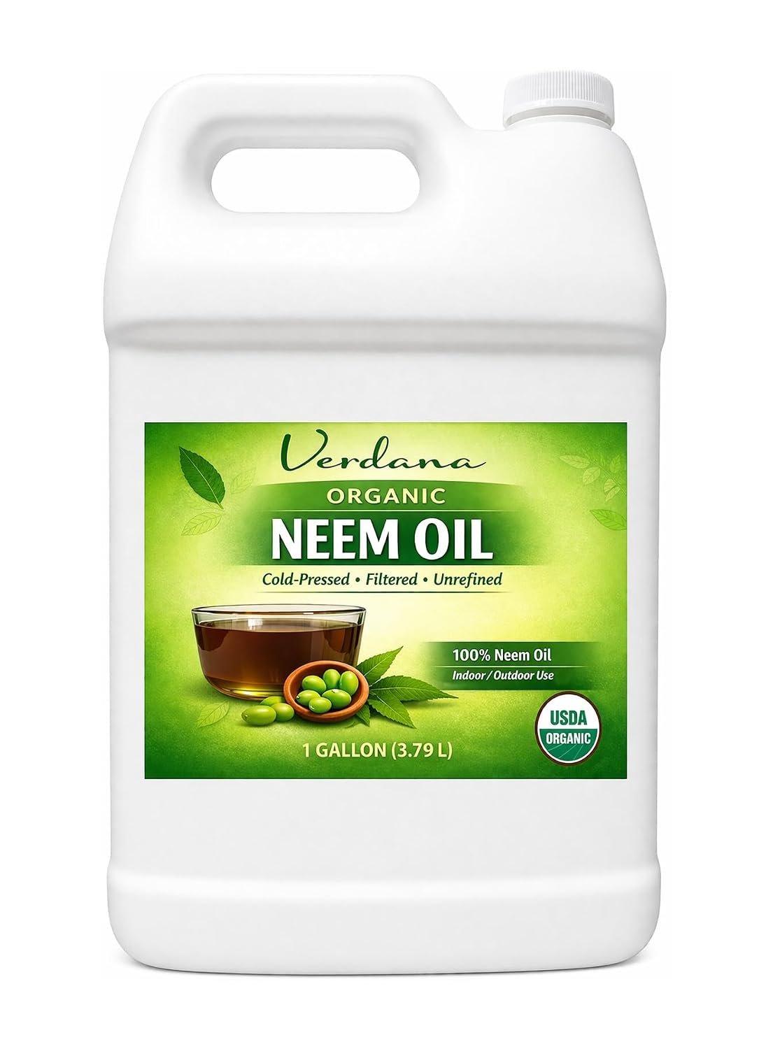 Verdana Pure Neem Oil for Plants – 1 Gallon (128 Fl Oz) – Organic, Cold Pressed, Unrefined, Non-GMO – 100% Natural Spray for Plant Leaf Shine, DIY Beauty, Soap Making – No Additives
