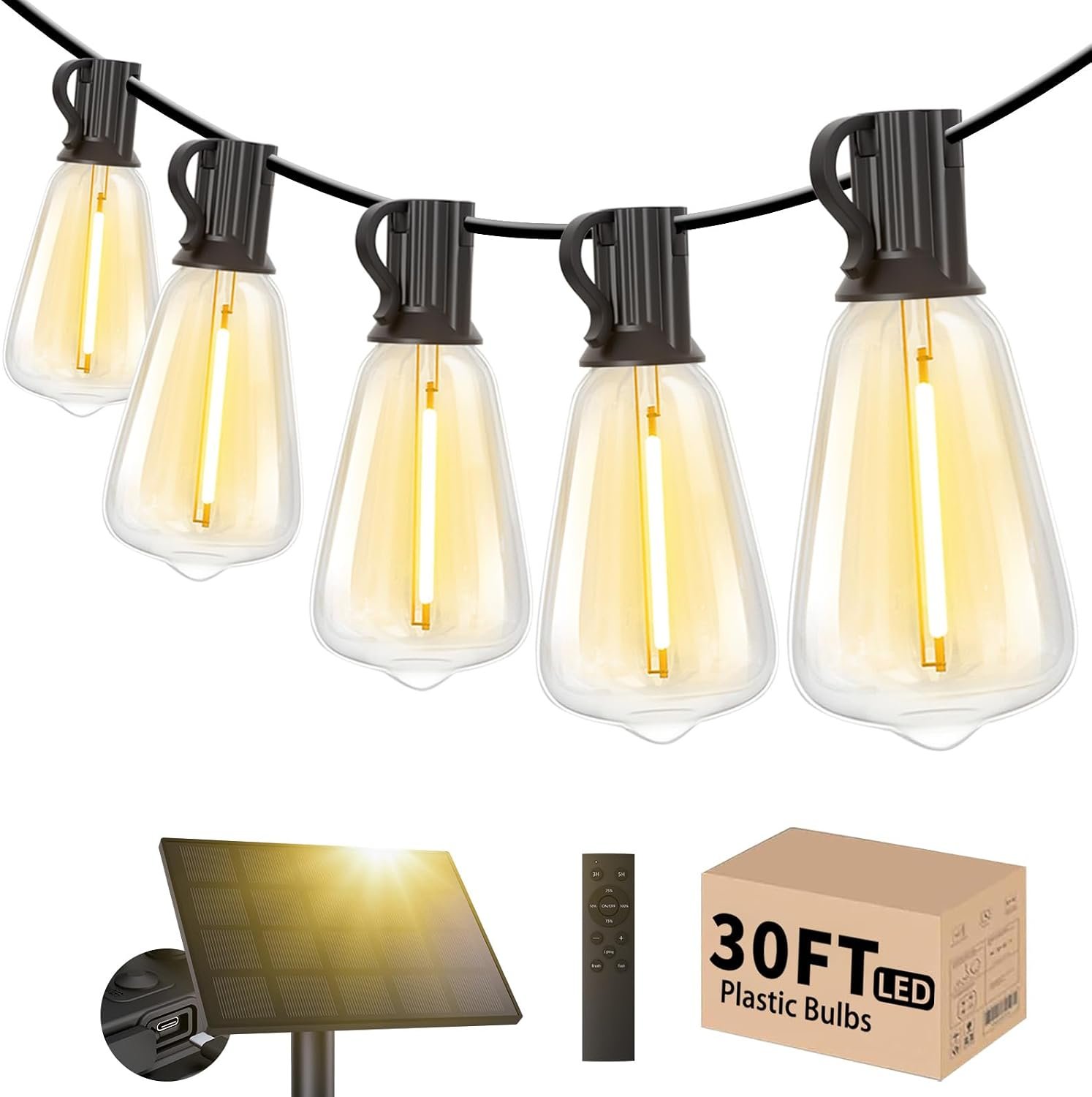 Svater Solar String Lights Outdoor Waterproof LED 30 FT, Remote Dimmable