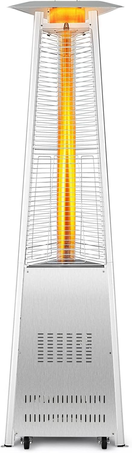 Tangkula Patio Propane Heater, 42,000 BTU Pyramid Outdoor Heater with Tip-Over and Flameout Protection, Quartz Glass Tube, Wheels