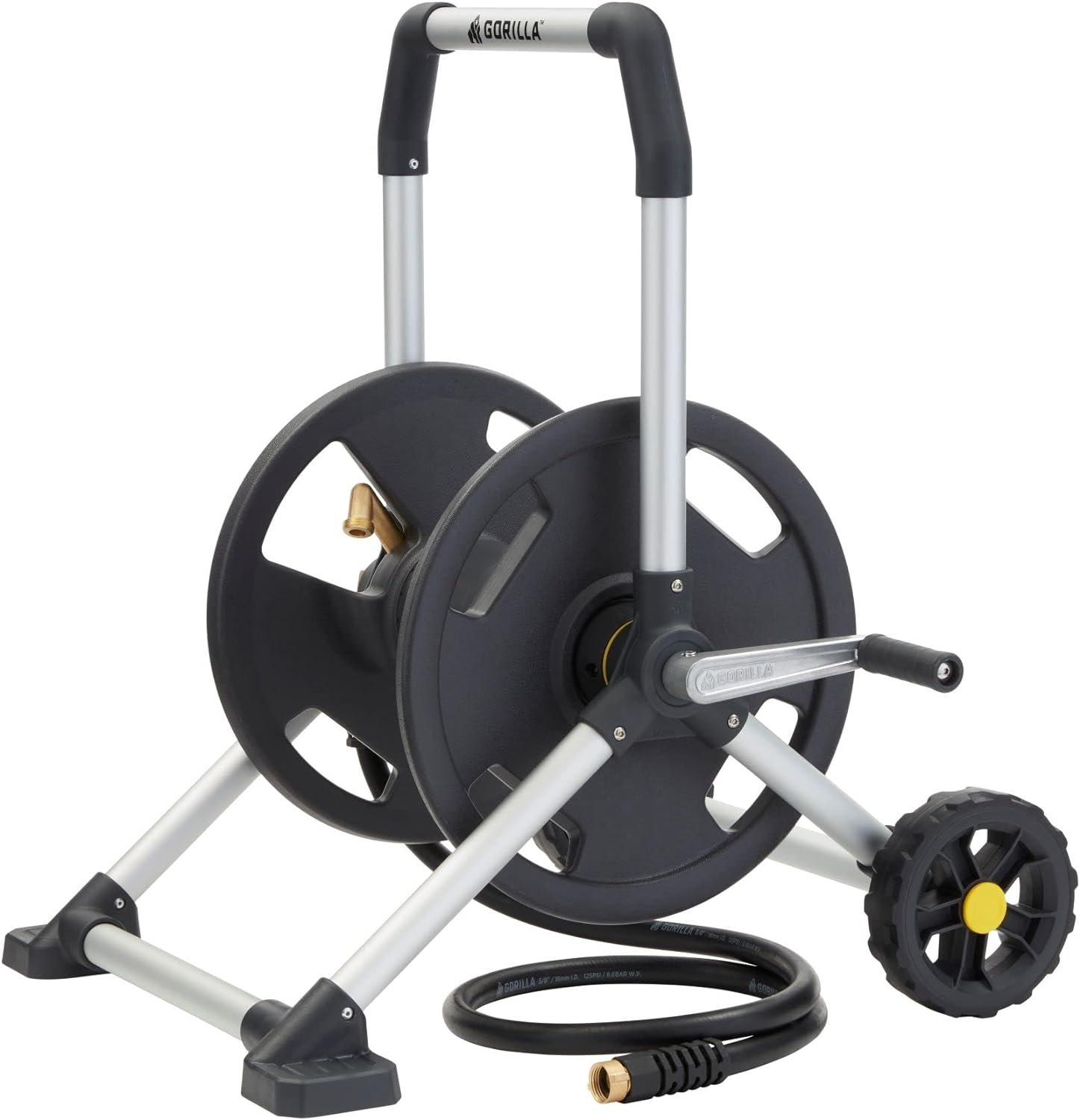 Gorilla GRS-200H Aluminum Garden Hose Reel, 200 Ft, No-Leak Brass Fittings