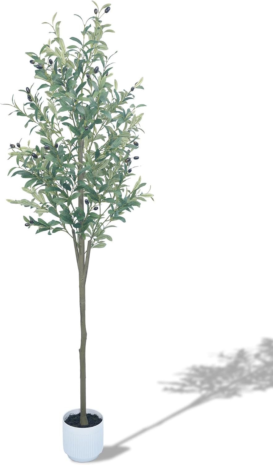 6FT Olive Trees Artificial Indoor, Faux Olive Tree with White Planter, Tall Fake Olive Silk Tree with Lifelike Wood Trunk and Fruits, Fake Floor Plants for Living Room Office Home Decor