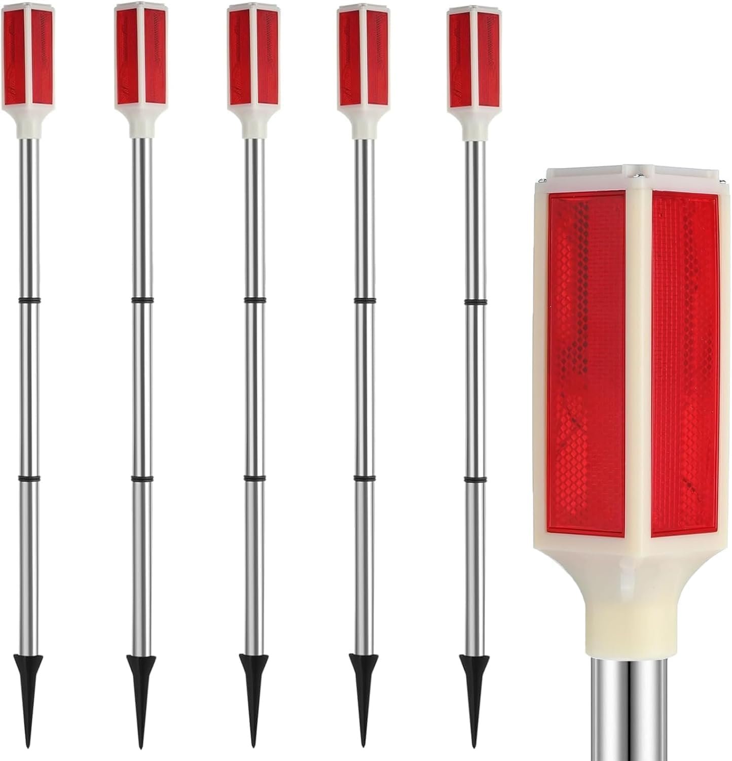 Joyibay 5-Pack Solar Powered Driveway Markers, Solar Warning Lights, Solar Outdoor Driveway Lights, Driveway Reflectors on Poles for Snow Road Yard(Red)