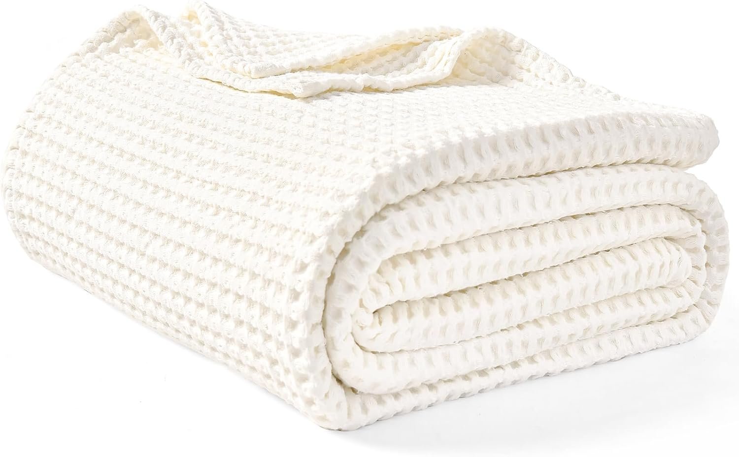 PHF 400GSM 100% Washed Cotton Waffle Weave Blanket, Cozy Breathable Skin-Friendly Throw Queen Size for All Season, Luxury Fall Layer for Couch Bed Sofa,Elegant Home Decor, Coconut White,90″x90″