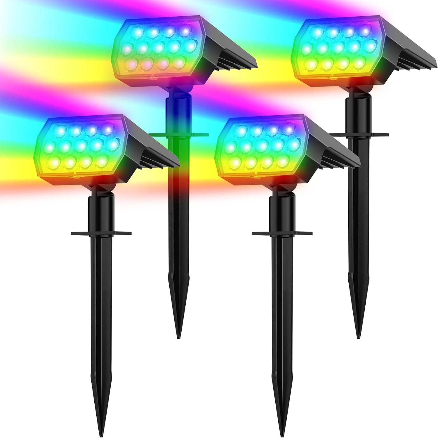 Solar Spot Lights Outdoor Waterproof Color Changing, 4 Pack, 13 LED RGB