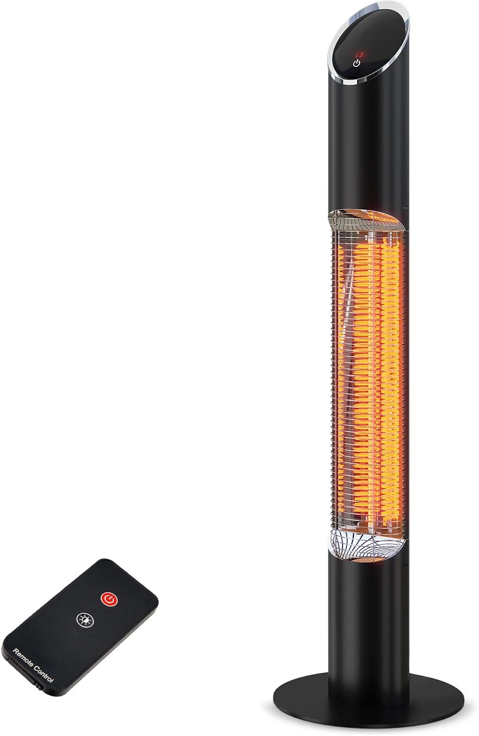 Freestanding Outdoot Electric Heater, Infrared Patio Heater for Outdoor/Indoor Use, 1500W garage heater electric, REMOTE CONTROL, BLACK